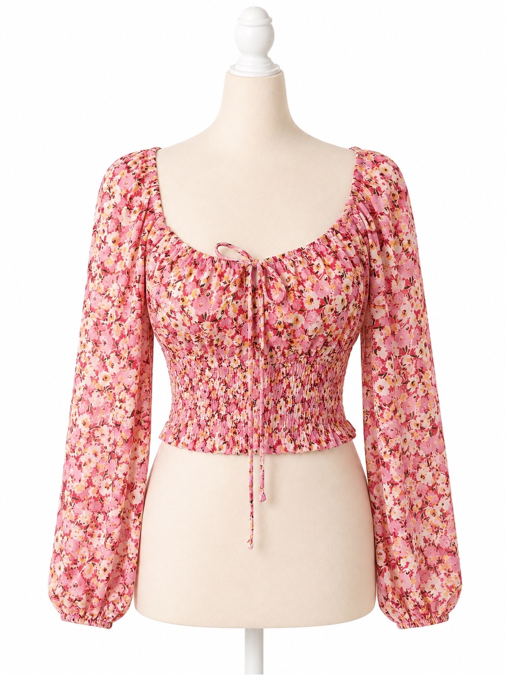 A Love Like You Floral Smocked Crop Top Womens Medium Pink Cottagecore Peasant